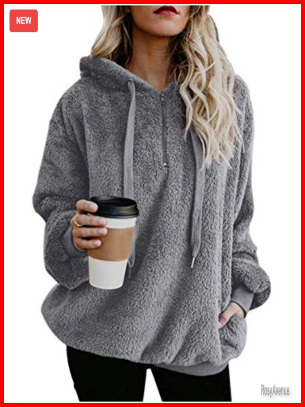 Sherpa Fleece Pullover Hoodie Oversized 1/4 Zip Womens Sweatshirt with Pockets
